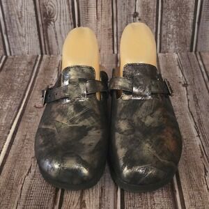 Sz 37/ 6 Womens Naot Autumn Metallic Black Silver Leather Comfort Clogs Worn 1X